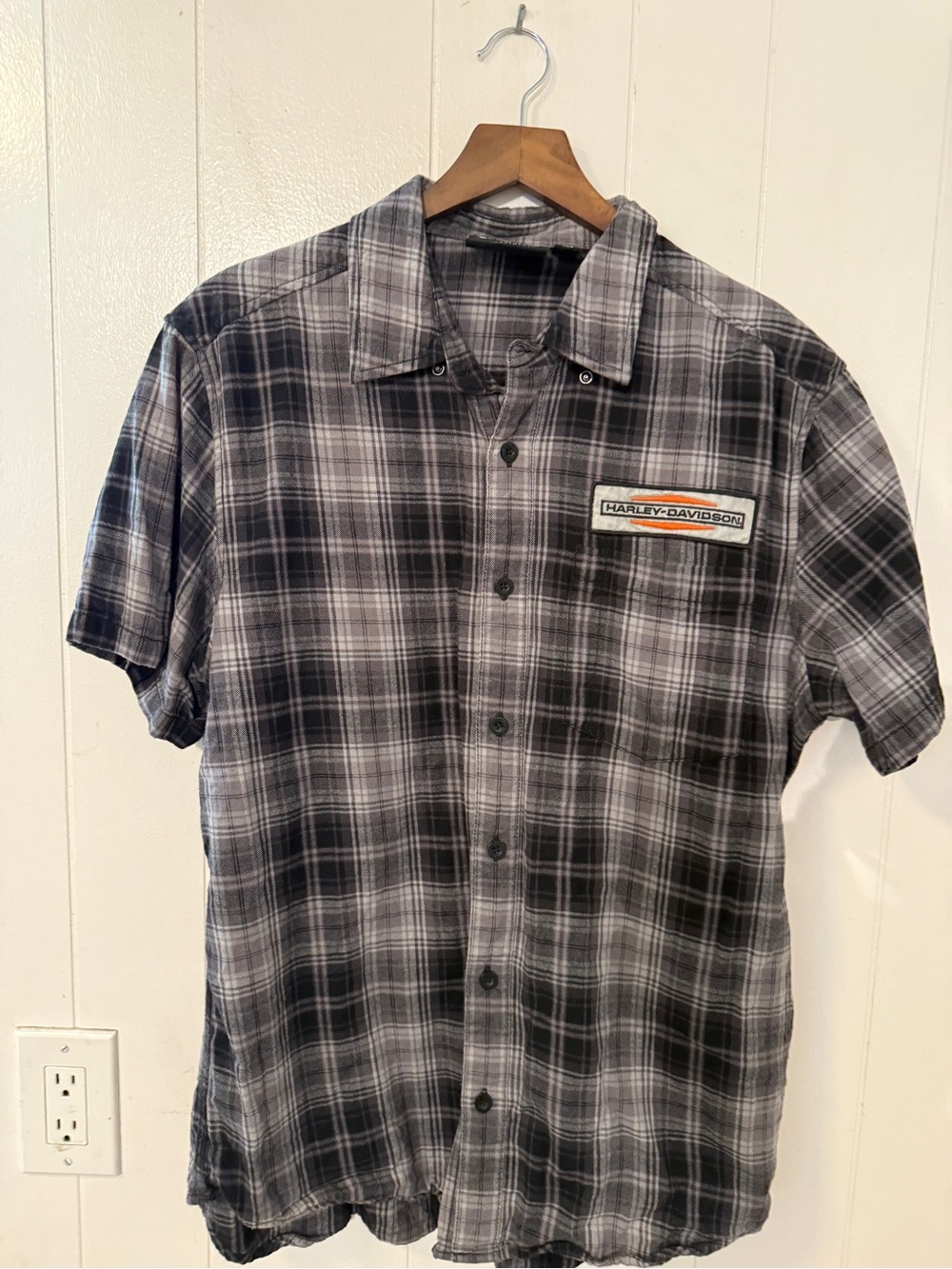 Harley-Davidson Black & Gray Plaid Short Sleeve Button-Up Shirt
